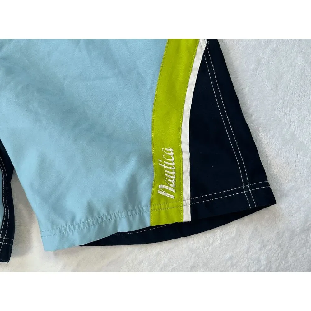 Men's Nautica Swim Trunks/Shorts Size 30W Blue/Green Mesh Lined, Pockets